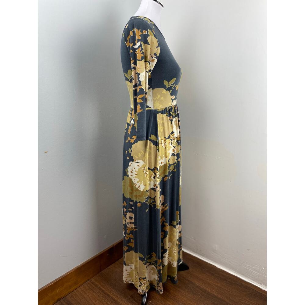 Novella Royale Floral Knit Long Sleeve Mary Midi Dress in Grey Gardens XS Autumn - Picture 5 of 10